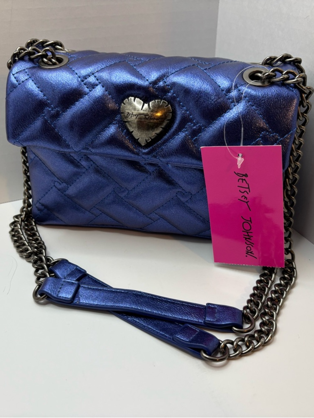 Betsey Johnson Metallic Sapphire Quilted Chain shoulder bag purse
